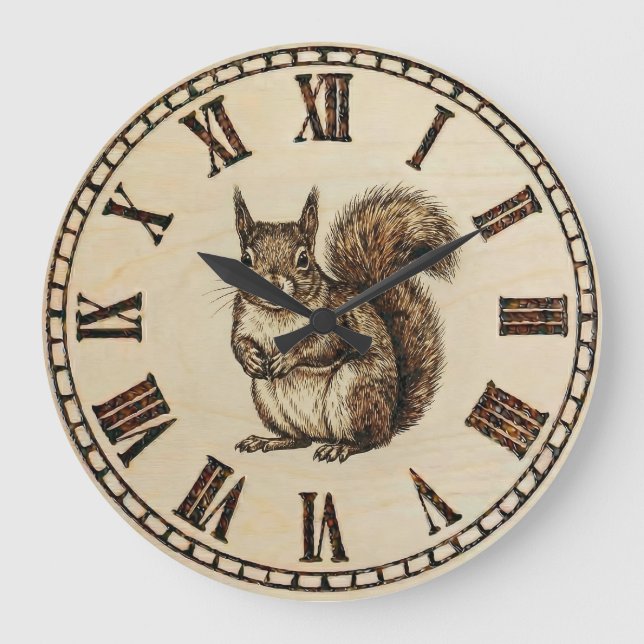 Grande Horloge Ronde Squirrel Wall Clock - Warm Woodland Touch (Recto)