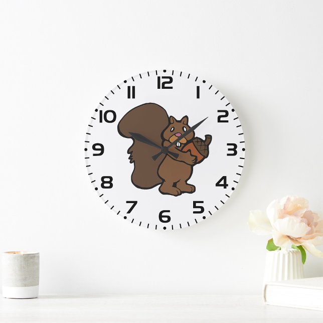 Grande Horloge Ronde Squirrel with Acorn Cute Woodland Animal (Créateur téléchargé)