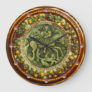 GRANDE HORLOGE RONDE ST GEORGE, BRONZE DE DRAGON MÉDALLION FLORAL CROWN