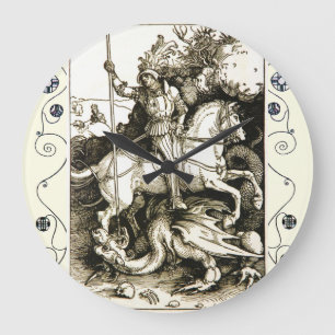 Grande Horloge Ronde ST. GEORGE ET DRAGON , Blanc noir