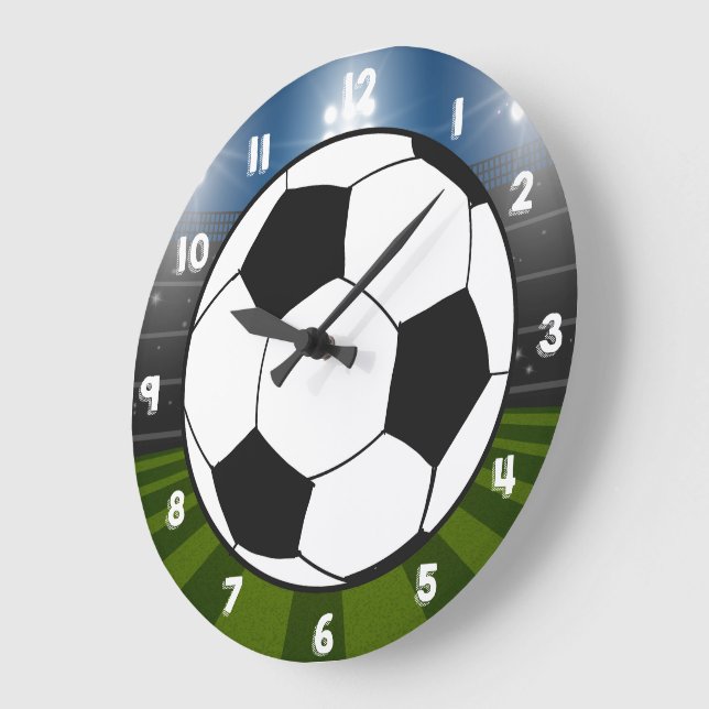 Grande Horloge Ronde Stade de football noir blanc (Angle)