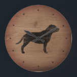 Grande Horloge Ronde Staffordshire Bull Terrier Silhouette<br><div class="desc">Le Wall Clock de Staffy Lover. Wood design est printed,  not real wood.</div>
