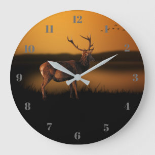 Grande Horloge Ronde Stag Sunrise Misty Morning Deer