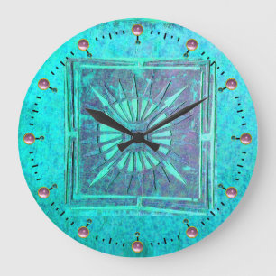 Grande Horloge Ronde STAR DU MATIN, Turquoise rose, Bleu Aqua