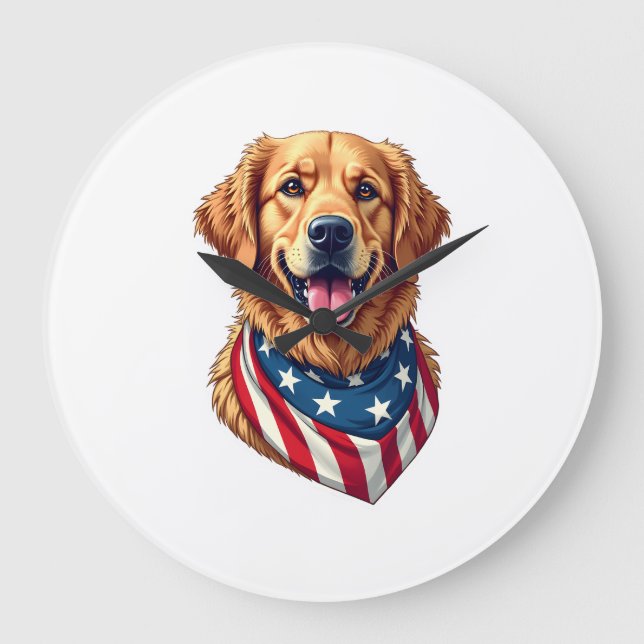 Grande Horloge Ronde Star Spangled Golden Retriever Vintage Tee 4 (Recto)