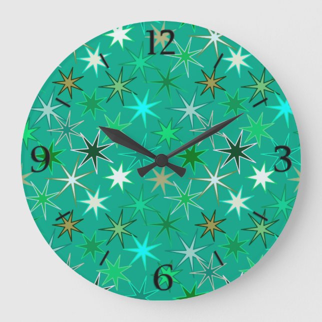 Grande Horloge Ronde Starburst Print, Turquoise et Aqua (Recto)