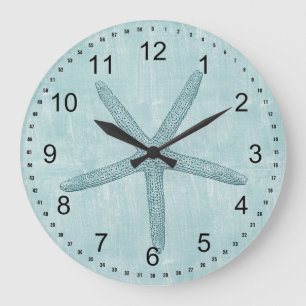 Grande Horloge Ronde Starfish bleu