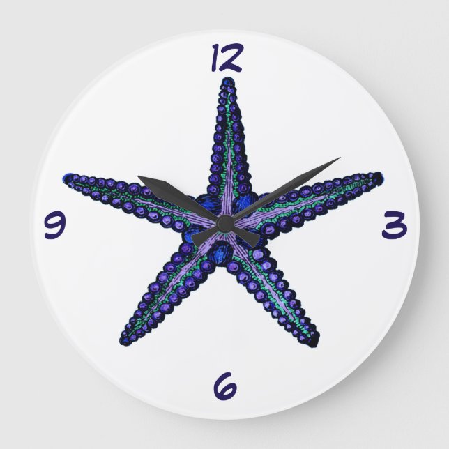 Grande Horloge Ronde Starfish bleu (Recto)