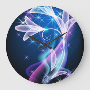 Grande Horloge Ronde Starlit Elégance : Floral Design Deep Blue clock