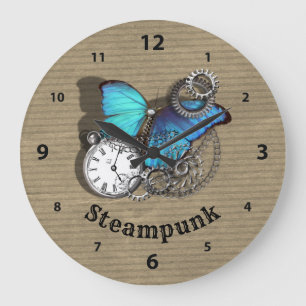 Grande Horloge Ronde Steam Punk Blue Butterfly Pocket Watch Design