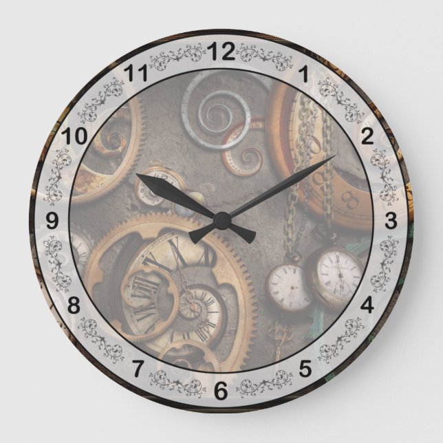 Grande Horloge Ronde Steampunk - Abstrait - Le temps est compliqué (Recto)