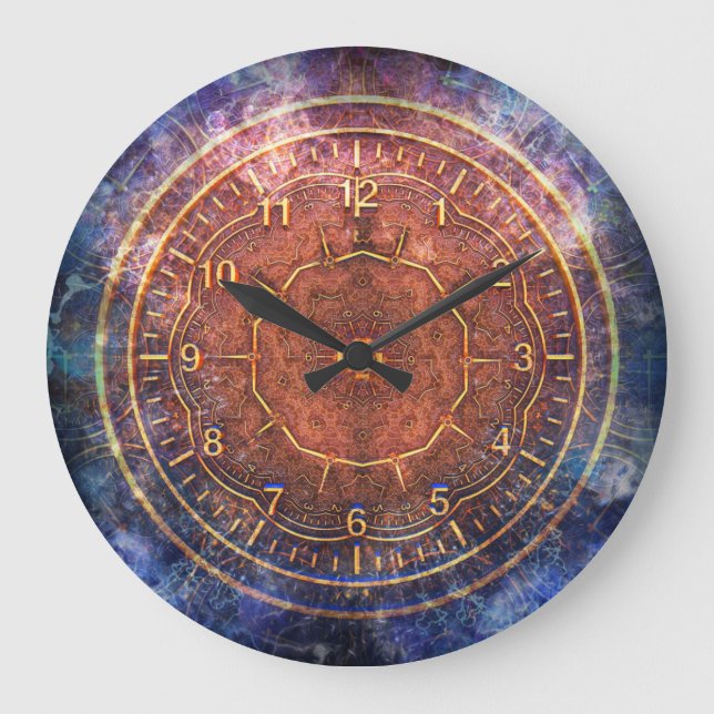 Grande Horloge Ronde Steampunk bleu et rust (Recto)