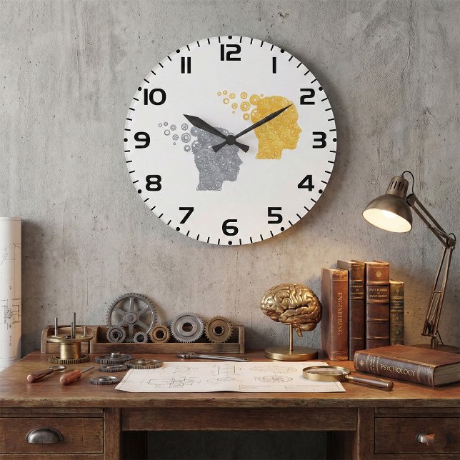 Grande Horloge Ronde Steampunk Brain Power Cogwheel Heads (Créateur téléchargé)