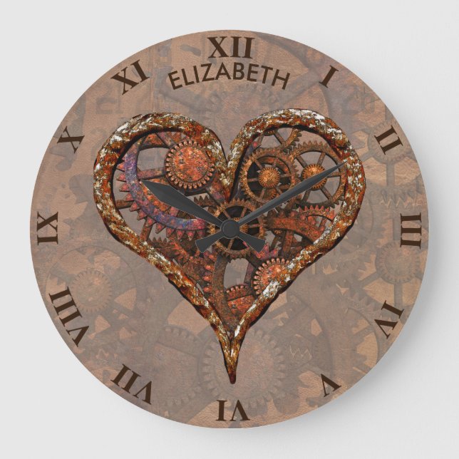 Grande Horloge Ronde Steampunk Rusty Vintage (Recto)