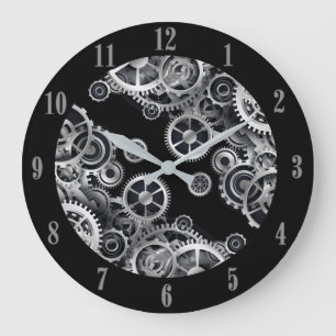 Grande Horloge Ronde Steampunk Silver Gears