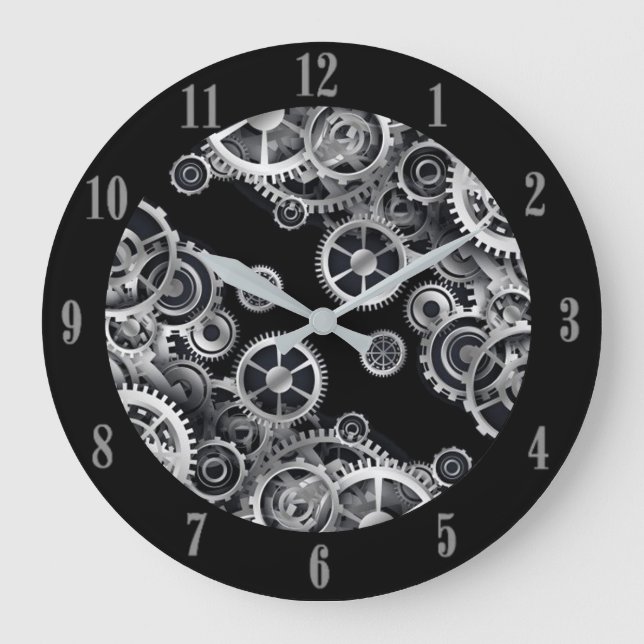 Grande Horloge Ronde Steampunk Silver Gears (Recto)