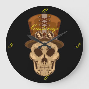 Grande Horloge Ronde Steampunk Skull in Top Hat Thunder_Cove