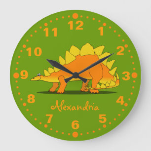 Grande Horloge Ronde Stegosaure Dinosaure Personnalized Clock Green