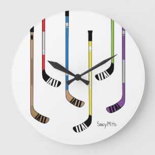 Grande Horloge Ronde Sticks de hockey colorés Homme Cave Décor de la sa