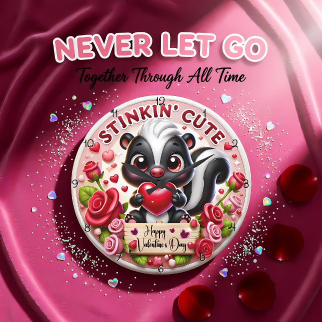 Grande Horloge Ronde Stinkin Cute Skunk Valentine (Créateur téléchargé)