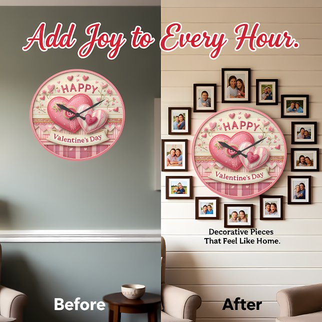 Grande Horloge Ronde Stitched Fabric Heart Valentine (Créateur téléchargé)