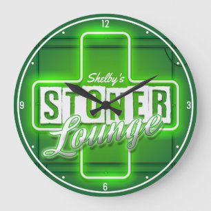 Grande Horloge Ronde Stoner Lounge personnalisé NOM Faux Neon Bar