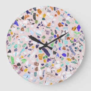 Grande Horloge Ronde Stones brillantes colorées branchées Terrazzo De