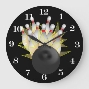 Grande Horloge Ronde STRIKE ! Bowling Ball and Pins
