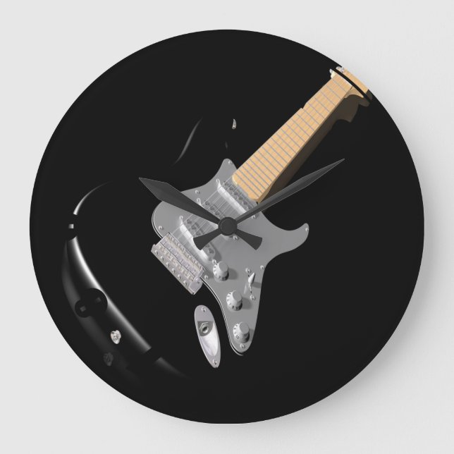 Grande Horloge Ronde Striking Black Electric Guitare instrument de musi (Recto)
