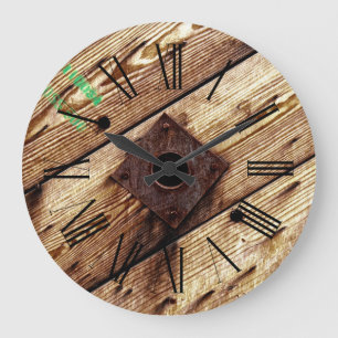 Grande Horloge Ronde Stripes de bois industriel