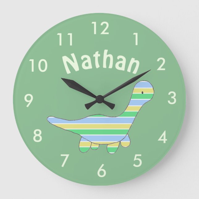 Grande Horloge Ronde Stripy dinosaure (Recto)