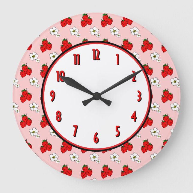 Grande Horloge Ronde Strwberry Flower Retro Kitchen Wall Clock (Recto)