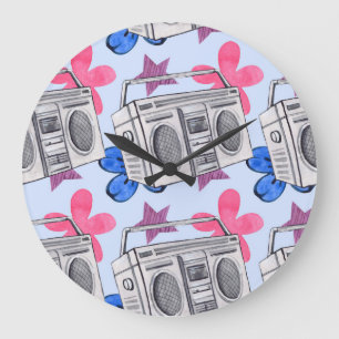 Grande Horloge Ronde Style années 90 : Aquarelle Motif sans couture