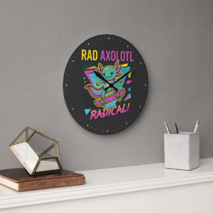 Grande Horloge Ronde Style Axolotl Vintage 90 néon Skateboard Rad
