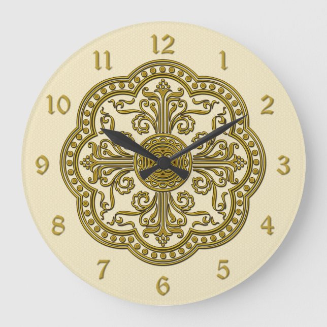 Grande Horloge Ronde Style baroque Brass Circle Medallion Clock Cream (Recto)