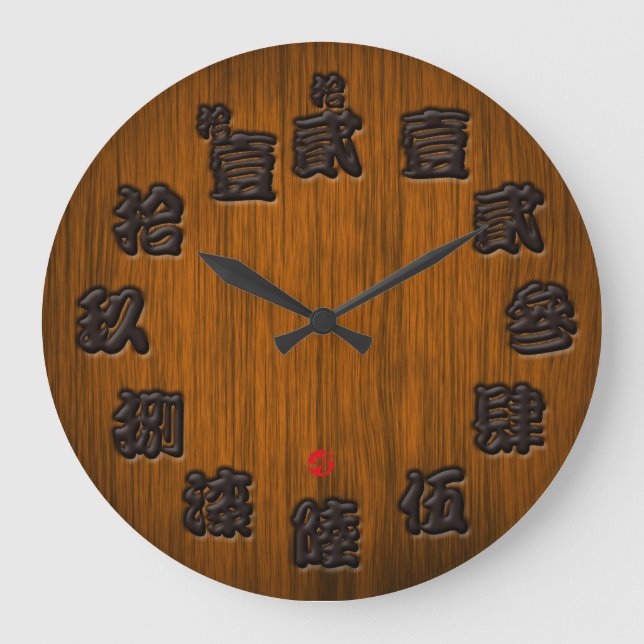 Grande Horloge Ronde Style boisé de panneau de signe de vieux kanji (Recto)