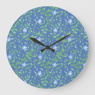 Grande Horloge Ronde Style champêtre Blue Green Floral Périwinkle Motif