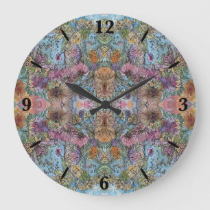 Grande Horloge Ronde Style Chic Flower Garden aquarelle peinture