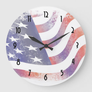 Grande Horloge Ronde Style de Grunge Patriotique Faded American Drapeau
