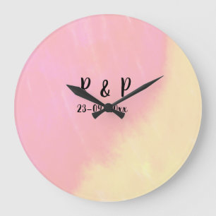 Grande Horloge Ronde style de texte minimal simple blanc mariage rose j