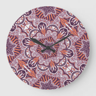 Grande Horloge Ronde Style ethnique, texture décorative vintage.