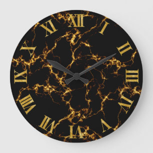 Grande Horloge Ronde Style Marbre élégant3 - Or noir