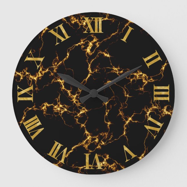 Grande Horloge Ronde Style Marbre élégant3 - Or noir (Recto)