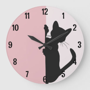 Grande Horloge Ronde Style minimaliste moderne Peeking Kitty Chat - Ros