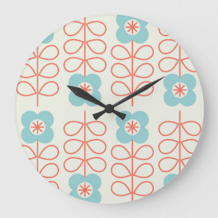 Grande Horloge Ronde Style nordique Géométrique Floral Vintage.