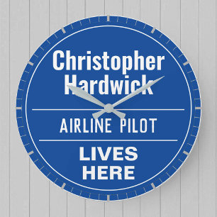 Grande Horloge Ronde Style Plaque de pilote de ligne amusante