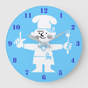 GRANDE HORLOGE RONDE STYLISER LA CUISINE RÉTRO AVEC DES NUMÉROS BLEUS