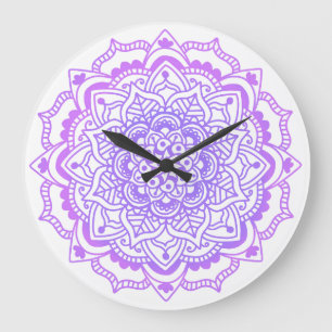 Grande Horloge Ronde Stylish Boho Bohemian Yoga Purple Mandala