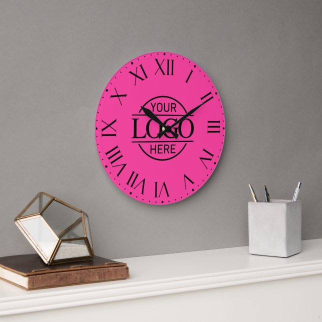 Grande Horloge Ronde Stylish Pink Branded Company Business Logo Custom (Bureau)
