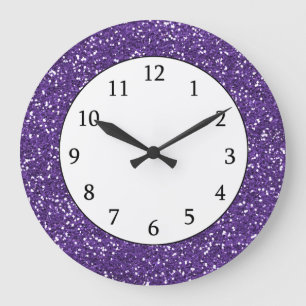 Grande Horloge Ronde Stylish Purple Glitter